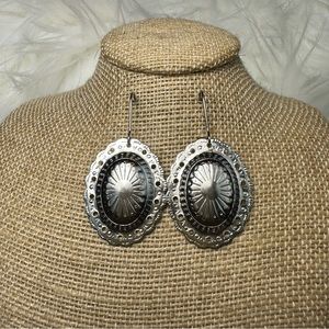 UP SCALE TIME - Silver Tone Oval Southwestern Concho Closed Wire Dangle …